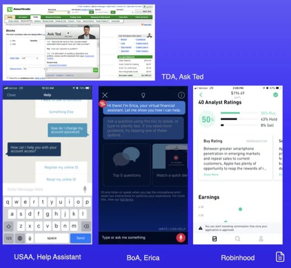 Competitor assistants: TD Ameritrade, USAA, Bank of America Erica, Robinhood